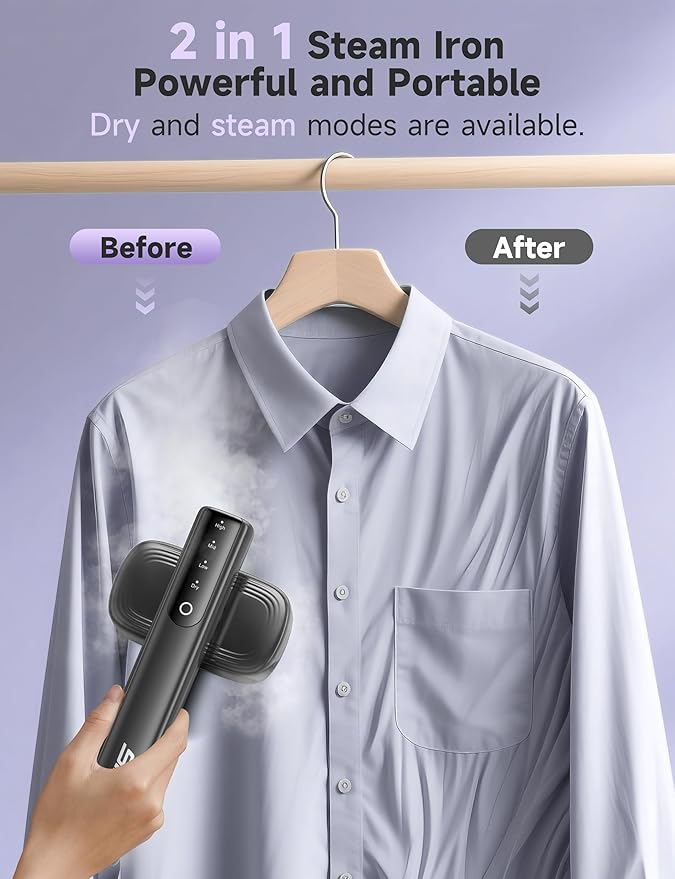 Steamer for Clothes,1200W Powerful Portable Steamer Iron,15s Fast Heat-up,100ml Tank,20 Min Continuous Steam, Wrinkle Remover for Travel, Home, Office(Grayish purple)