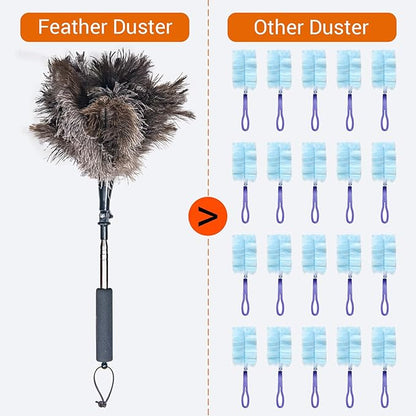 Luxury Black Curved Feather Duster, Extendable Ostrich Feather Cleaning Tool for High Ceilings, Furniture, Blinds, Walls, Soft Fluffy Long Handle Dusting(A13-Black)