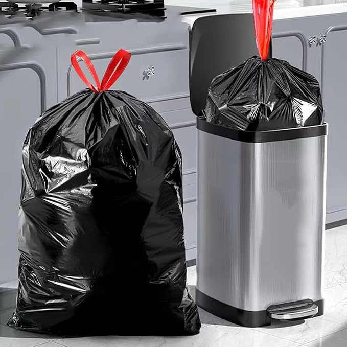 Trash Bags 16-18 Gallon Drawstring Garbage 26x33 inches black Heavy Duty Plastic Garbage Bags for Household Kitchen Bedroom Bathroom Living room Office Restaurant Thickened Stretchy