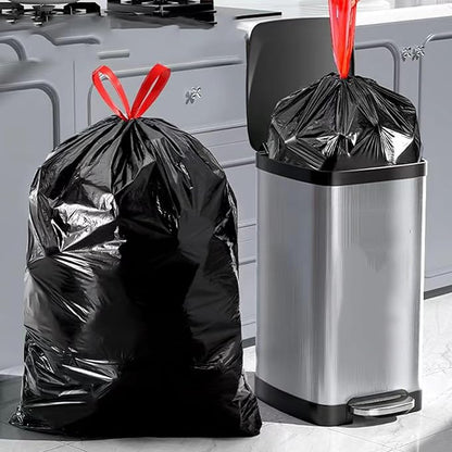 Trash Bags 16-18 Gallon Drawstring Garbage 26x33 inches black Heavy Duty Plastic Garbage Bags for Household Kitchen Bedroom Bathroom Living room Office Restaurant Thickened Stretchy