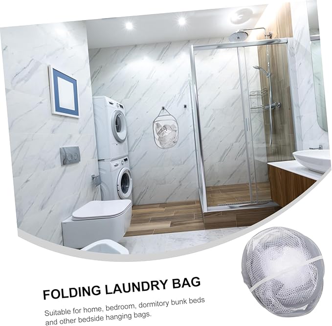 Foldable Wall-mounted Laundry Basket Gray Mesh Storage Bag for Bathroom Bedroom Dormitory Space-saving Hanging Clothes Organizer with Stable Load-bearing and Multifunctional Design