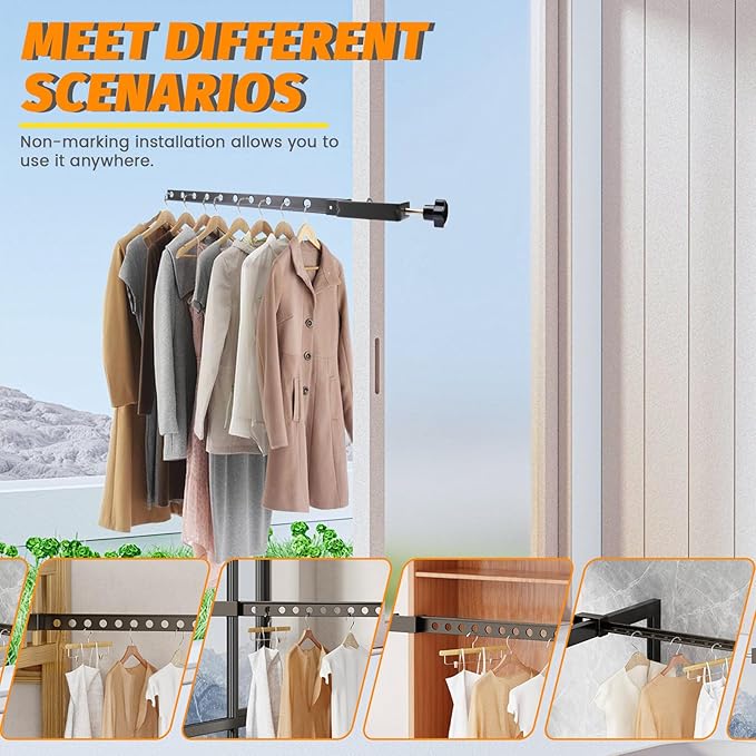 Clamp-on Clothes Drying Rack, No-Drill Foldable Laundry Drying Rack Clothing Wall Mounted, Indoor Outdoor Strong Load-Bearing Steel Laundry Hanger Dryer Rack for Balcony Window, 2 Pack