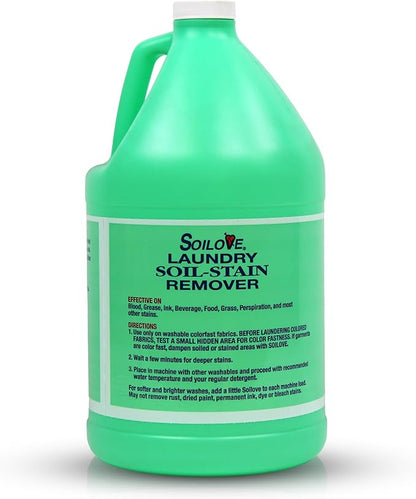 Stain Remover for Clothes – Soilove (128oz) – Powerful Triple-Acting Formula Clings, Penetrates and Lifts Tough Stains like Blood, Grease, Grass, & More – Prewash for Clothes