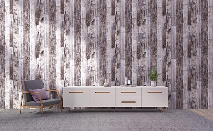 Yun-aeon Gray Wood Peel and Stick Wallpaper 17.3" X 400" Self Adhesive Wallpaper Backsplash Line Removable Wall Paper Bathroom Old Furniture Renovation Furniture