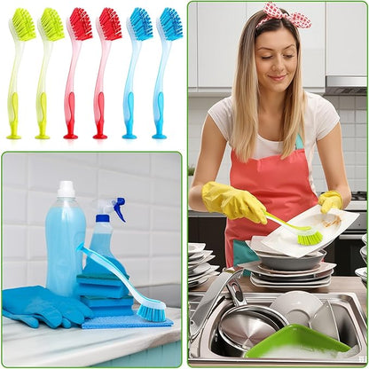 Boao 20 Pieces Long Dish Brush with Handle Assorted Color Dishwashing Brush with Suction Cup Multipurpose Cleaning Tool for Kitchen, Toilet, Etc