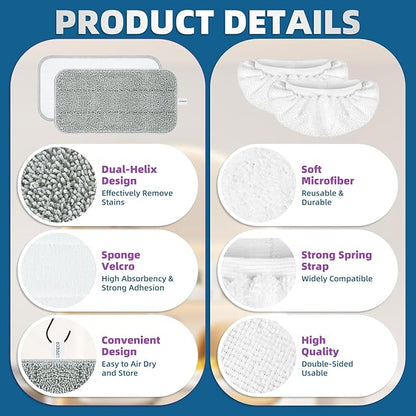 LOVECO Microfiber Steam Mop Pads Compatible with FEPPO, FODFINU & Seyola Steam Mop Cleaner - Washable and Reusable Steam Cleaner Pads for Floor Cleaning (4 Mop Pads + 4 Ironing Rags)