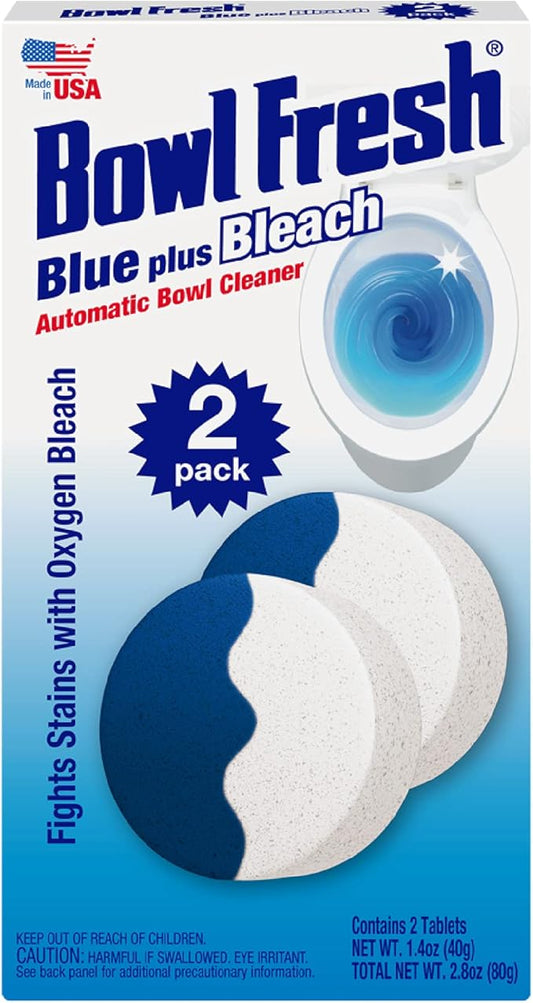 Bowl Fresh Blue plus Bleach Automatic Toilet Bowl Cleaner Tablets, Toilet Freshener Tablets with Borax and Bleach, 2 Count (Pack of 5)
