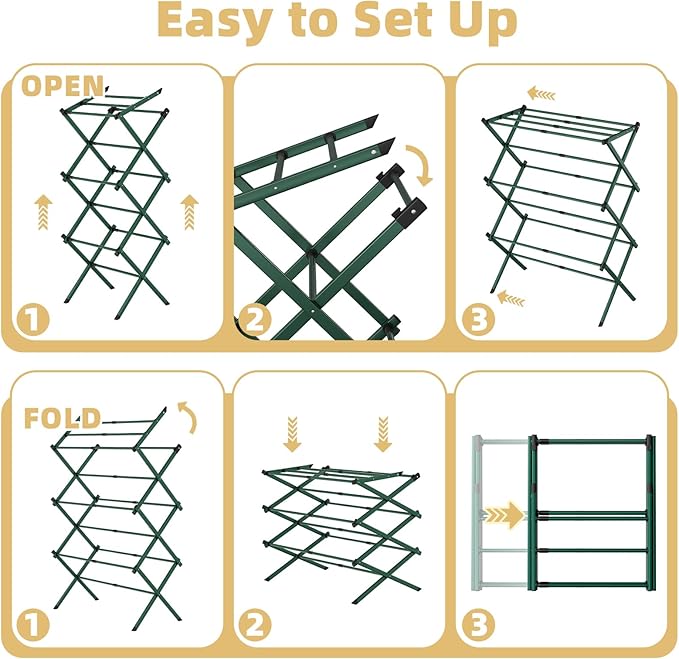 BAKON Clothes-Drying-Rack-Foldable for Small Space, Laundry-Drying Rack Collapsible for Hanging Clothes, Metal Clothing Dry Rack Suit for Indoor & Outdoor, Dorm Room, Apartments, RV, Green