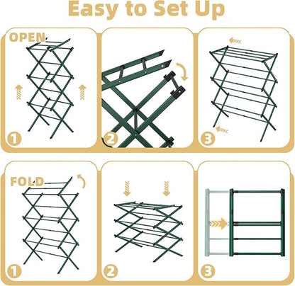 BAKON Clothes-Drying-Rack-Foldable for Small Space, Laundry-Drying Rack Collapsible for Hanging Clothes, Metal Clothing Dry Rack Suit for Indoor & Outdoor, Dorm Room, Apartments, RV, Green