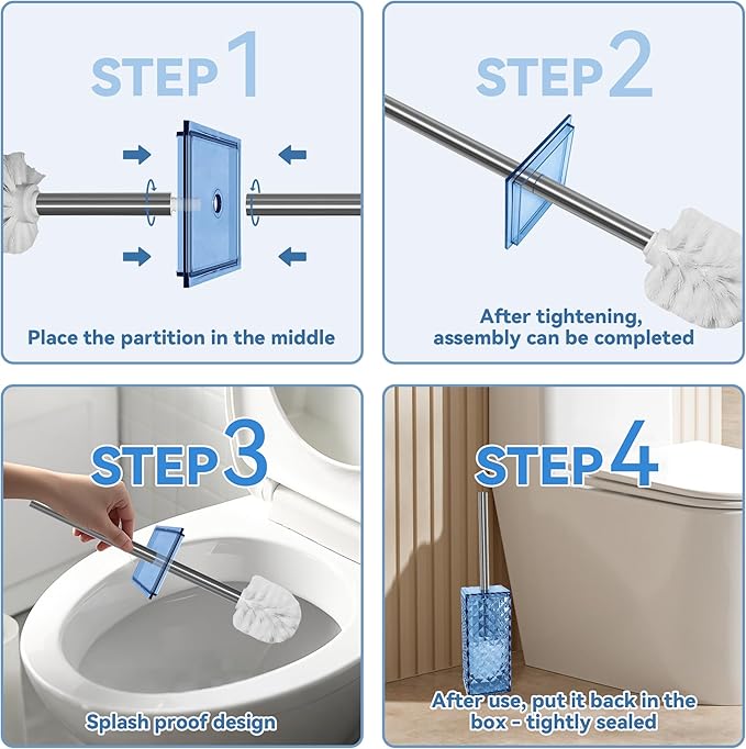 Compact Toilet Brush and Holder, Space-Saving, deep Cleaning, drip-Proof, Easy to Assemble, Nylon bristles