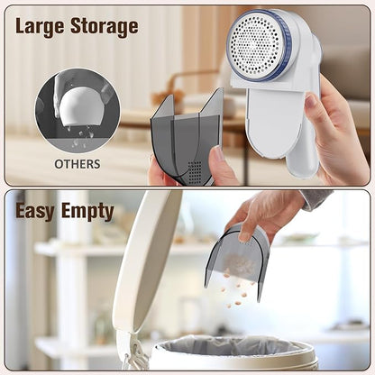 DBC Fabric Shaver with 15000r/Min Powerful Motor, LED Display, 3-Speeds, 6-Leaf Blades, Large Shaving Head Lint Remover for Clothes, Lint Ball, Furniture, Fuzz - Blue & White