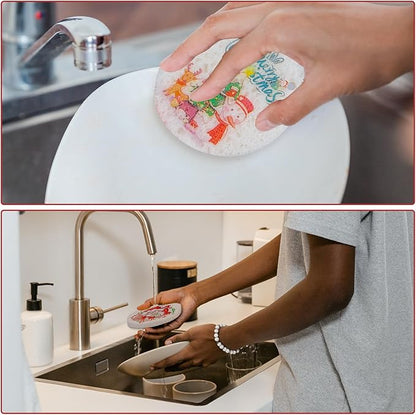 3 Pcs Biodegradable Wood Pulp Cellulose Compressed Cleaning Sponge Premium Kitchen Dishwashing Sponge Hanging Decorations for Christmas Tree Decorations, Kitchen, Bathroom and Surface Cleaning