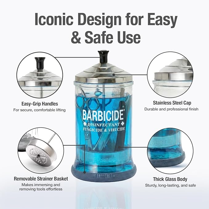 BARBICIDE Disinfectant Jar and Concentrate Starter Set (21 Oz Jar +64 Fl Oz)– Professional Salon, Spa & Barber Tool Sanitizing Kit
