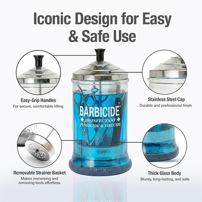 BARBICIDE Disinfectant Jar and Concentrate Starter Set (21 Oz Jar +64 Fl Oz)– Professional Salon, Spa & Barber Tool Sanitizing Kit