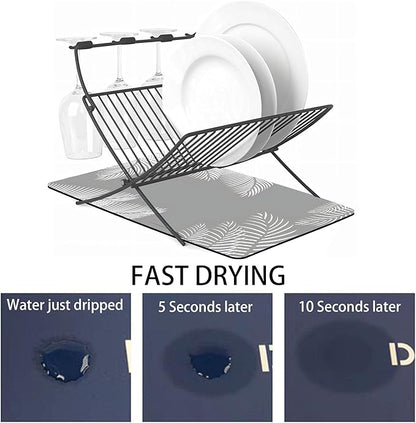 Dish Drying Mat for Multiple Usage. Super Absorbent, Easy clean, Quick dry, Cocina Accesorios for Kitchen Counter or Faucet Sink, Coffee bar, Refrigerator or Air fryer liners, 16*24“ Leaf