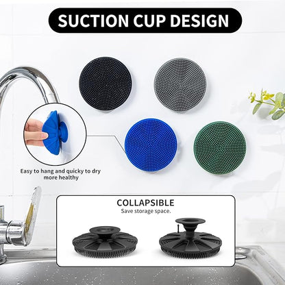 Silicone Sponge, BEAUTAIL Non-Scratch Scrub Sponges for Washing Dishes, Kitchen Fruit Vegetable Cleaning Brush, Long Lasting and Reusable Dishwashing Scrubber, Suction Up Hang Designed, 1 Pack, Black