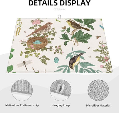 Large Dish Drying Mats For Kitchen Counter Microfiber Kitchen Drying Mat XL Draining Pad Absorbent Quick Drying Dish Mat 18x24 Inch - Garden Birds