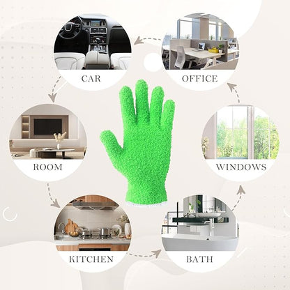 Evridwear Microfiber Dusting Gloves, Dusting Cleaning Glove for Plants, Blinds, Lamps and Small Hard to Reach Corners, 5 Pairs (Green L/XL)