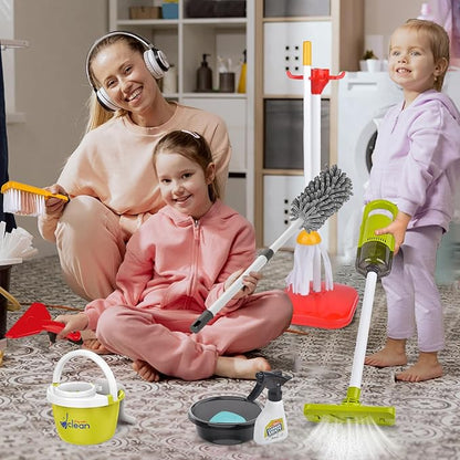 Kids Cleaning Toys Set,14PCS Toddler Cleaning Toys with Broom and Dustpan Mop Set, 2in1 Vacuum That Really Works,Toddler Vacuum Cleaner, Pretend Play Cleaning Supplies for Boys Girls Age 3-8 (Red)