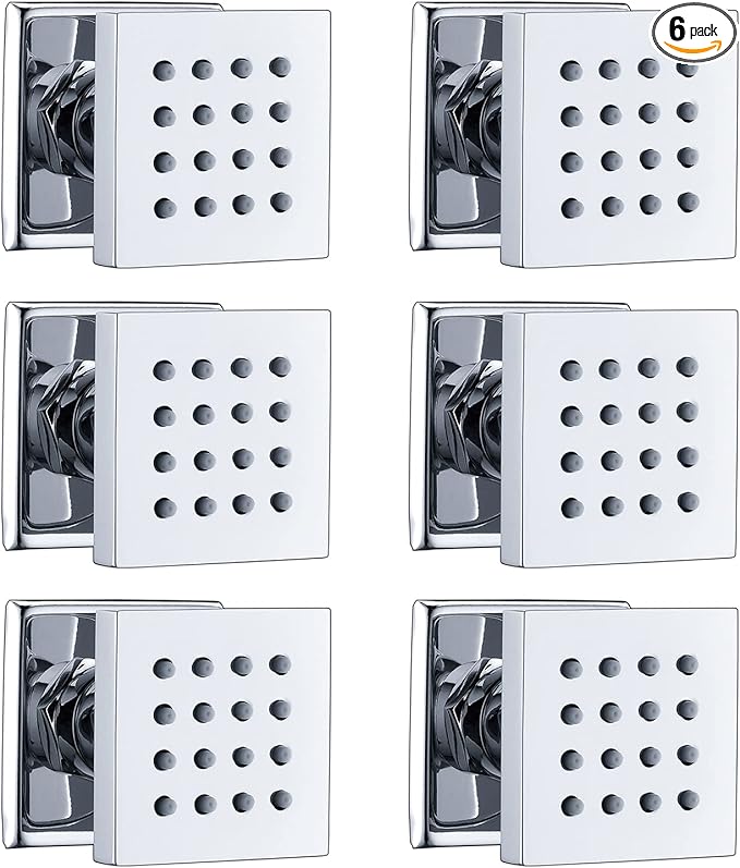 HOMEDEC 2inch Brass Shower Body Sprayer Jets Shower Head, Valve Needed (6pcs, Square-Chrome)