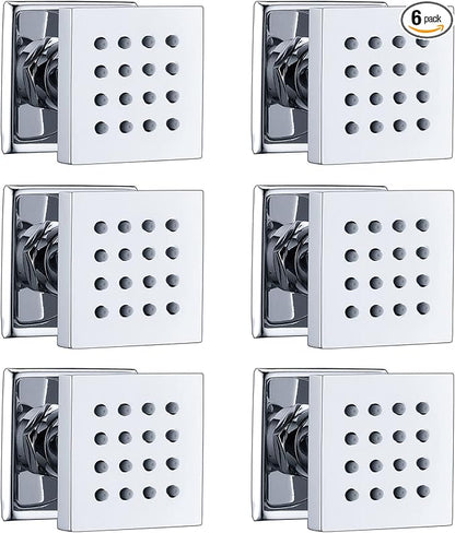 HOMEDEC 2inch Brass Shower Body Sprayer Jets Shower Head, Valve Needed (6pcs, Square-Chrome)
