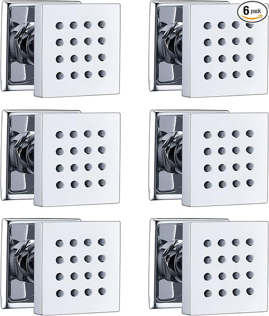 HOMEDEC 2inch Brass Shower Body Sprayer Jets Shower Head, Valve Needed (6pcs, Square-Chrome)