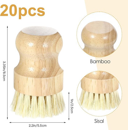 20 Pack Bamboo Dish Brush Set, Natural Dish Scrub Brush with Handle, Wooden Dish Scrubber for Kitchen Cleaning, Eco-Friendly Scrub Brush for Dishes, Pots, Pans, and Vegetables