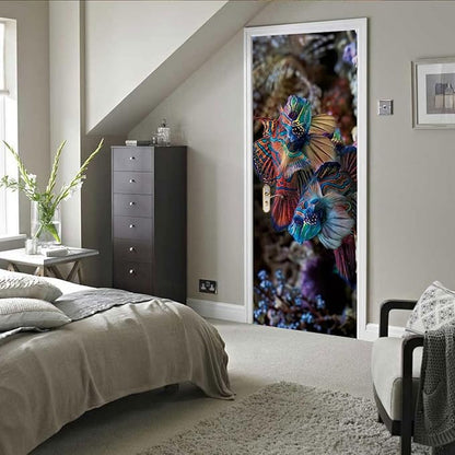 A.Monamour 3D Door Stickers for Interior Doors Mandarinfish Fish Nautical Vinyl Waterproof Self Adhesive Door Mural Decals for Bedroom Office Bathroom 95x215cm