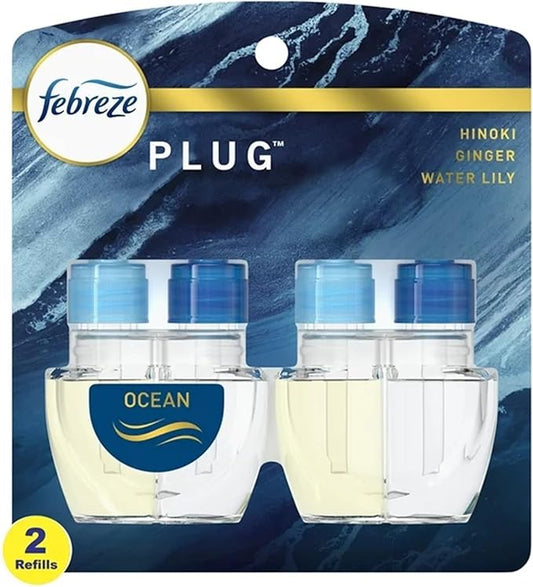Febrezee Plug In Refills New Edition Plug In for Odor-Fighting Fade Defy PLUG Air Freshener, (2) Count of 0.87 fl oz Refills (Ocean)