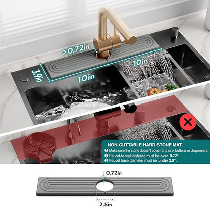 eormoe Faucet Mat for Kitchen Sink - Diatomaceous Earth Faucet Splash Guard, Fast Drying Sink Protector - Water Absorbing Stone for Bathroom Sink (Grey, 19.5'' x 3.9'')