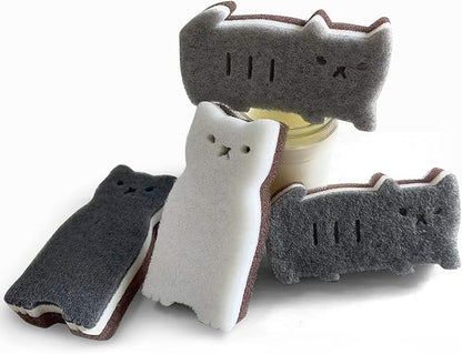 Kitchen Sponges Reusable, Cat Shape Dish Sponge for Washing Dishes, Non Scratch Sponges for Cleaning Dishwashing, Household Scrub Sponge Heavy Duty,4pack