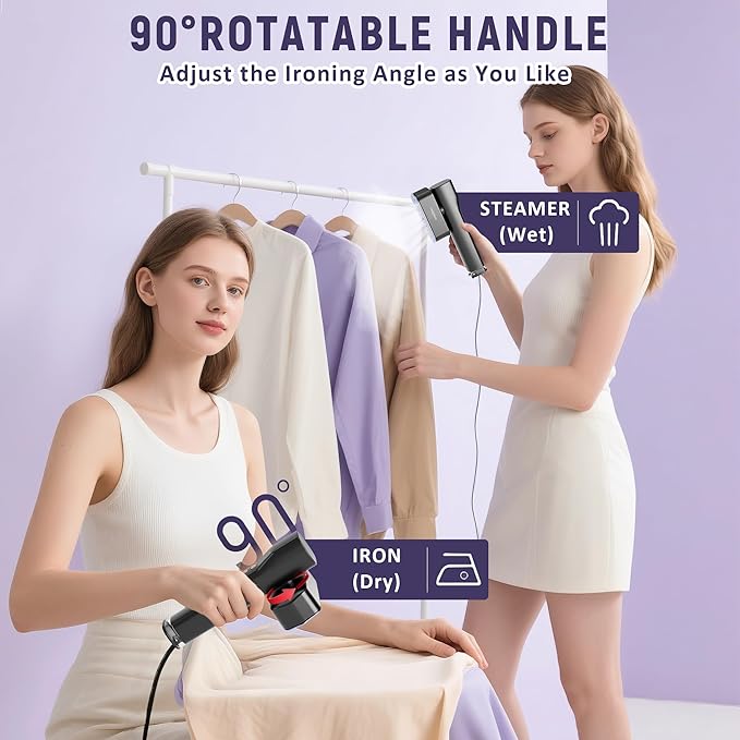 Travel Steamer & Iron 2 In 1, Dual Voltage 100V-240V Handheld Steamer for Clothes, Button Ironing Friendly Design, Portable Steamers for Global ＆ Europe Travel, 7.2FT Power Cord with Safe Switch