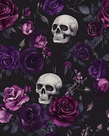 Fvlow Black Floral Wallpaper Peel and Stick 17.4" x 393" Gothic Floral Vintage Sugar Skull Contact Paper Removable Self Adhesive Waterproof Covering for Cabinet Drawers Home Decor