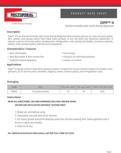 RectorSeal Zipp II 82645 Quick-Dry Degreaser, Fast Acting, HVAC, 12 oz.