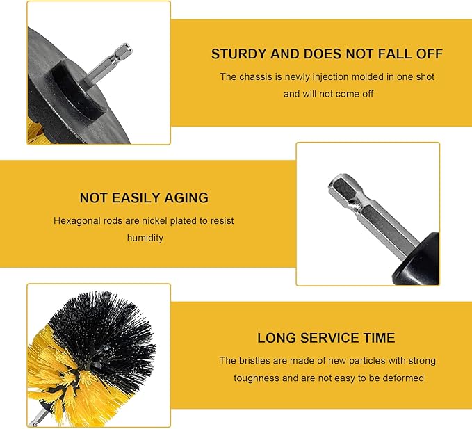 6PCS Drill Brush Attachment Set, 1/4in Power Scrubber Cleaning Brushes with Extended Rod, All Purpose Drill Activated Brushes Cleaning Kit for Car Detailing Carpet Floor Tub