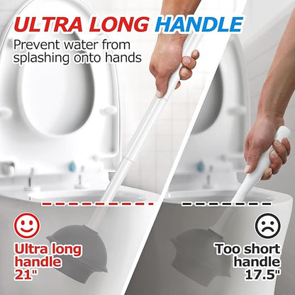 2Pack 2 in 1 Toilet Brush and Plunger Set,Clean Gloves, Extended Handle Plunger，Toilet Bowl Brush Plunger Set,Bathroom Cleaning Tools,Toilet Brush Plunger Combo,Cleaning Brush(Cream White)