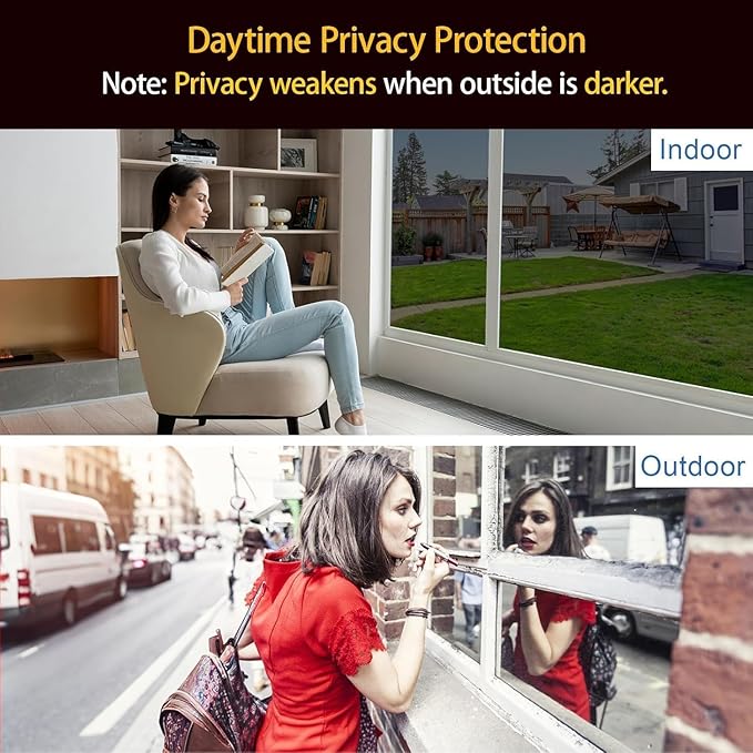 One Way Privacy Window Film Heat Sun Blocking, Window Tint for Home, Reflective Mirror for Glass Windows Cover, Static Cling, Removable, Anti-UV, Anti-Glare, Grey,17.5 Inch x 78.74 Inch