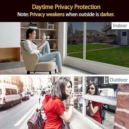 One Way Privacy Window Film Heat Sun Blocking, Window Tint for Home, Reflective Mirror for Glass Windows Cover, Static Cling, Removable, Anti-UV, Anti-Glare, Grey,35.4 Inch x 78.74 Inch