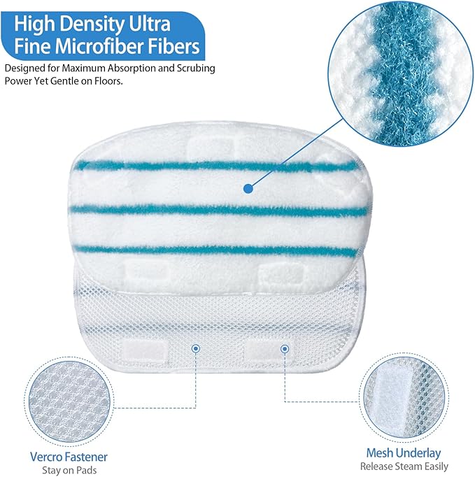 Steam Mop Pads Compatible with PurSteam ThermaPro 10-in-1 and ThermaPro 211 Steam Mop Cleaner Microfiber Pur steam Mop Replacement Pads (Blue and White-8pcs)