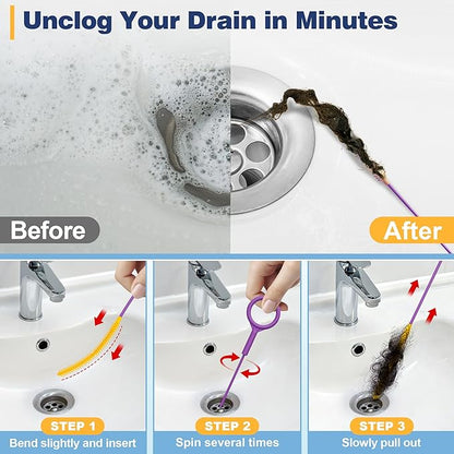 35-Inch Metal Drain Snake Hair Clog Remover, Reusable Sink Snake Drain Hair Remover Tool, Flexible Break-Resistant Plumbing Snake Drain Cleaner for Shower, Bathtub, and Kitchen Sink (5 Pack)