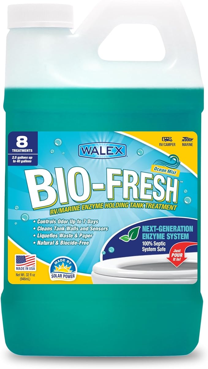 Walex Bio-Fresh Liquid Enzyme Holding Tank Treatment for RV, Camper & Marine - Black Water Tank Deodorizer, Liquifies Waste & Toilet Paper, Septic Tank Safe, Biocide-Free, Ocean Mist, 32oz