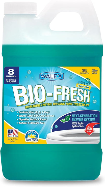 Walex Bio-Fresh Liquid Enzyme Holding Tank Treatment for RV, Camper & Marine - Black Water Tank Deodorizer, Liquifies Waste & Toilet Paper, Septic Tank Safe, Biocide-Free, Ocean Mist, 32oz