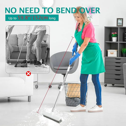 Floor Brush, 2-in-1 Scraping Brush,with 59.8" Long-Handled Adjustable Floor Brush, Suitable for Cleaning Kitchen, Bedroom, Shower Room, Floor, Tile Patios, Outdoor Patio, Terrace (White)