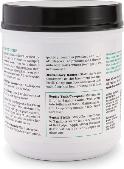 Bio-Clean Drain Septic 2# Can Cleans Drains- Septic Tanks - Grease Traps All Natural and 100% Guaranteed No Caustic Chemicals! Removes fats Oil and Grease, Completely Cleans Your System.
