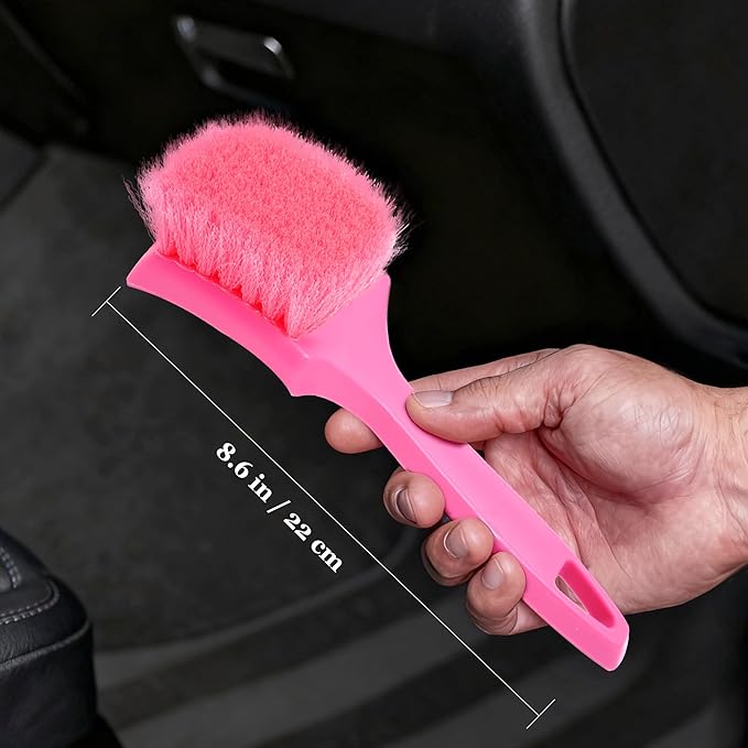 Pink Carpet Brush for Women, Soft Nylon Bristles for Cleaning Leather Seats and Soft, Scratch-Free Cleaning Brushes for Car, Home, Shower, Kitchen