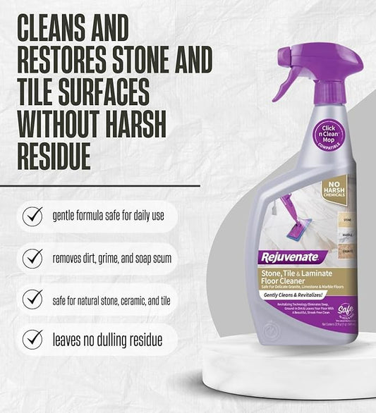 Rejuvenate Laminate Floor Cleaner 32 oz Liquid Bundle with Scrub Brush – Removes Ground-In Dirt and Stains from Stone, Tile, and Laminate Floors with Streak-Free Shine – Gift Set (2 Items)