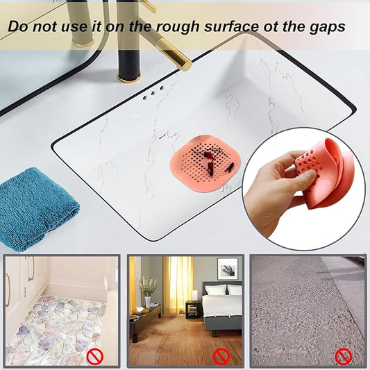 Hair Drain Catcher,Square Drain Cover for Shower Silicone Hair Stopper with Suction Cup,Easy to Install Suit for Bathroom,Bathtub,Kitchen 2 Pack (Orange)