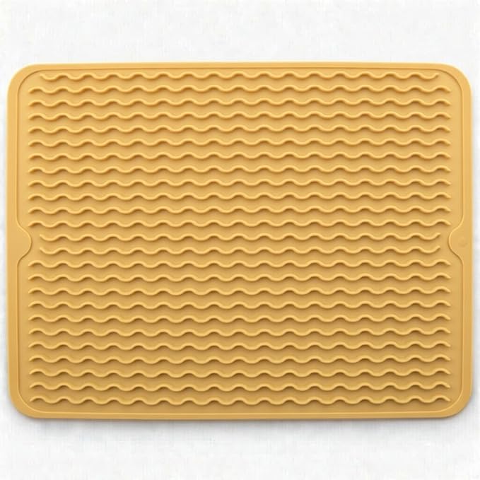 Silicone Drying Mat 16 × 12 – Yellow Tan Non-Slip Sink Mat for Kitchen Counter, Heat-Resistant Food-Grade Dish Pad, Easy-Clean Multipurpose Drawer Liner (Yellow Tan, 16" x 12")