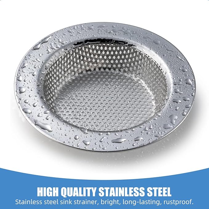 Kitchen Sink Strainer Stainless Steel, LASSHSWA Kitchen Sink Drain Strainer, Sink Strainers for Kitchen Sinks with Large Wide Rim 4.5" Diameter (2)