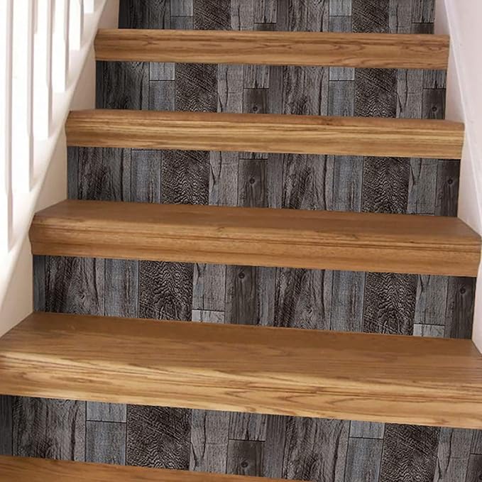 Yun-aeon Gray Wood Peel and Stick Wallpaper 34.6" X 480" Self Adhesive Wallpaper Backsplash Line Removable Wall Paper Bathroom Old Furniture Renovation Furniture